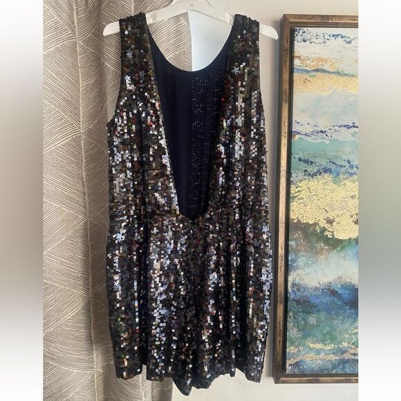 J Crew Collection Romper Sequin Starts Black Neckline  Lined Pockets Sz 6 - Picture 2 of 16